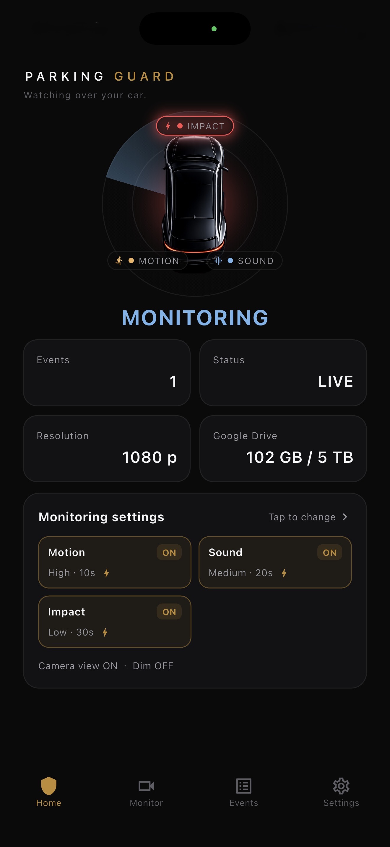 Parking Guard home screen
