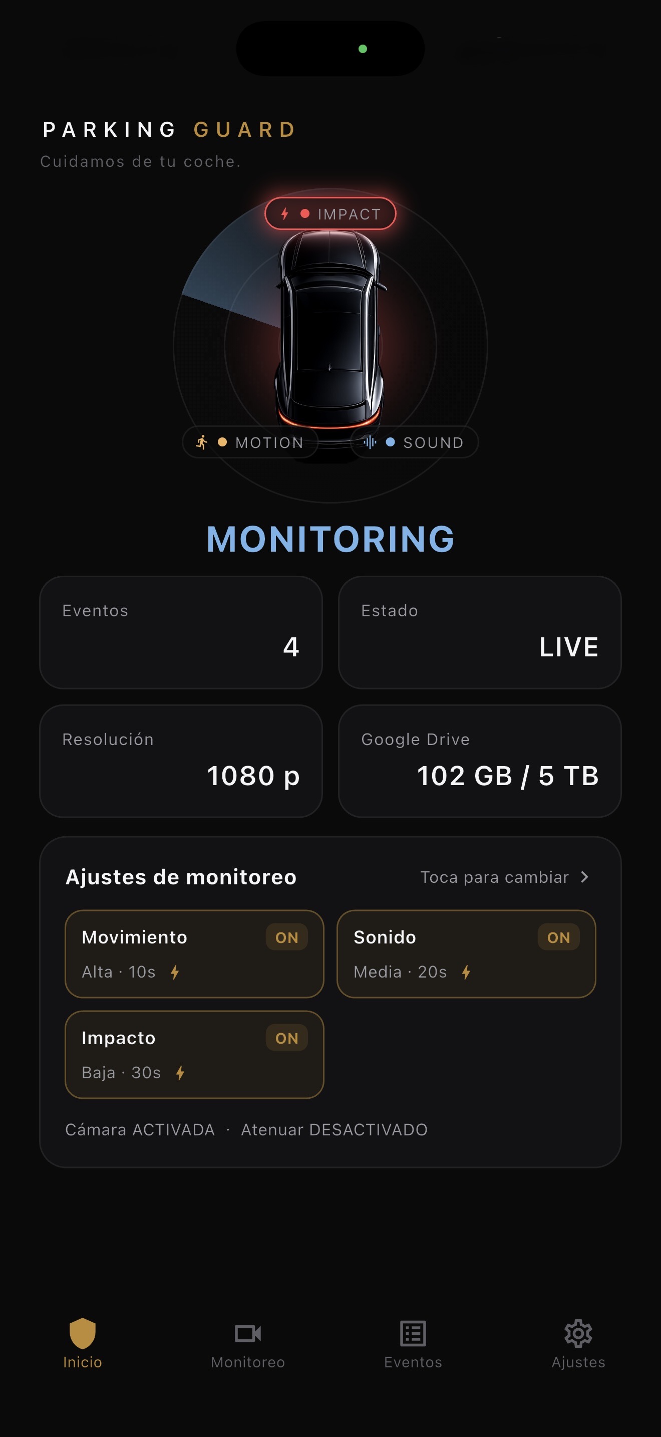 Pantalla de inicio de Parking Guard